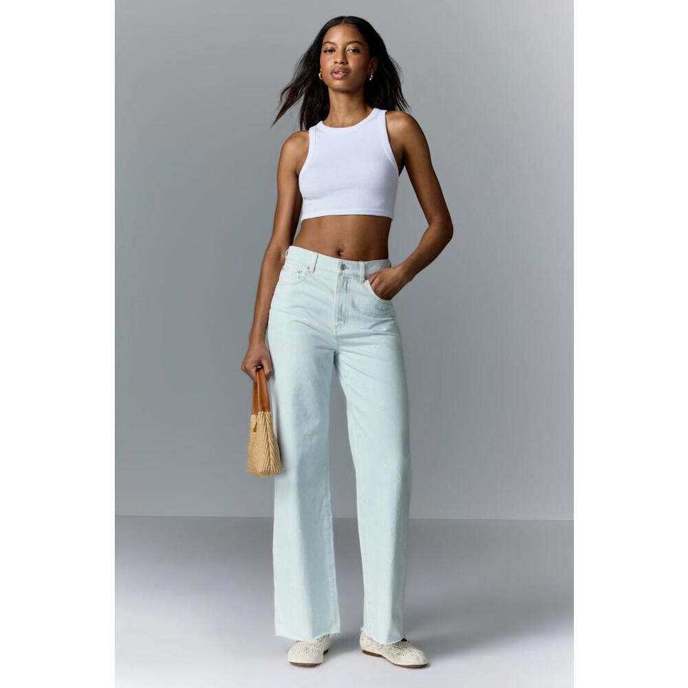 LE JEAN Blue Bow Embroidered Column Jeans Size 25 with discoloration
